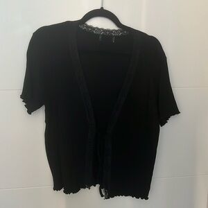 Black Lacy Tie-Front Top